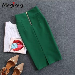 Magiray High Waist Elastic Pencil Green Skirt
